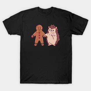 Cute Cartoon Christmas Hedgehog with Gingerbread Man T-Shirt